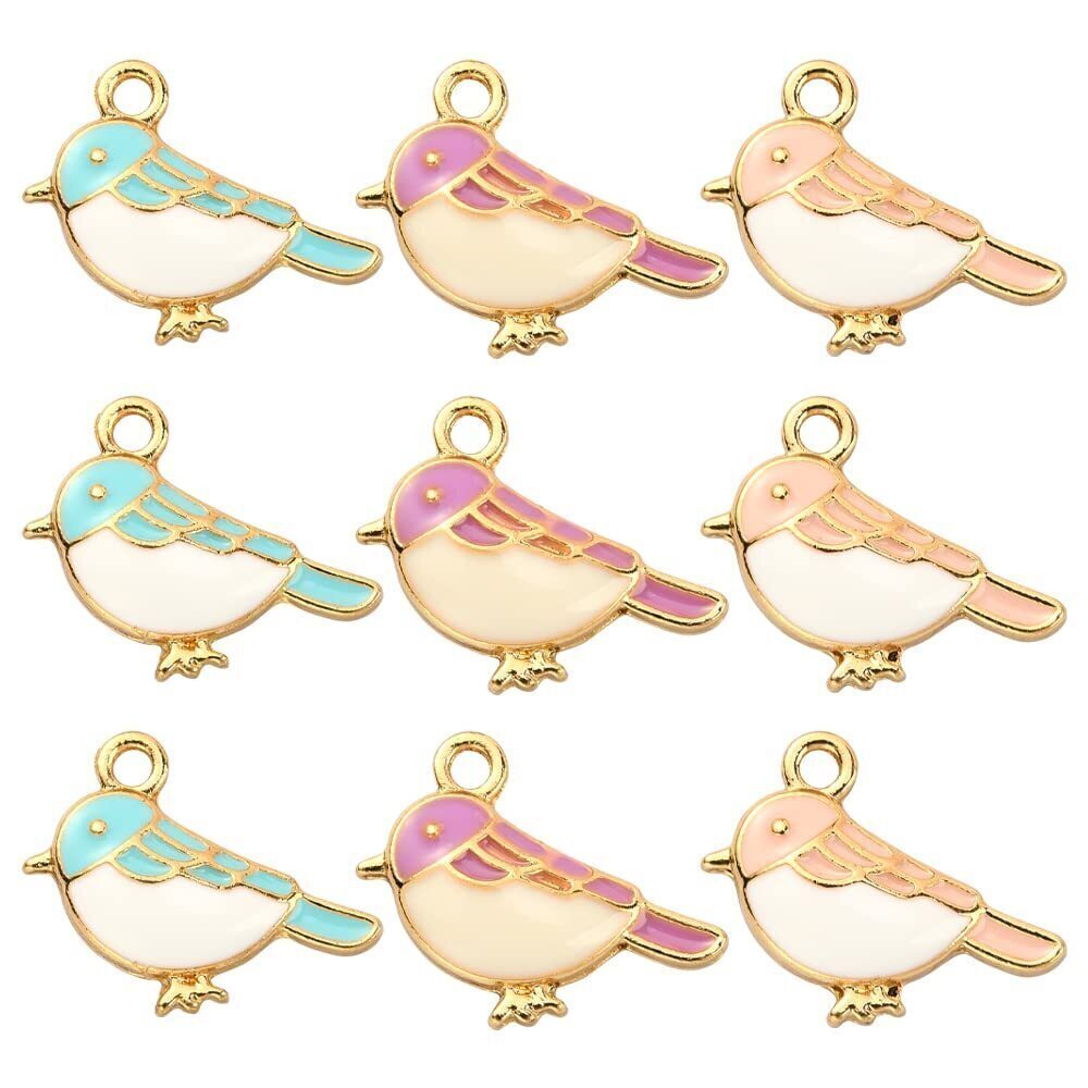7164 30pcs Mixed Colors Enamel Bird Charms for Jewelry Making